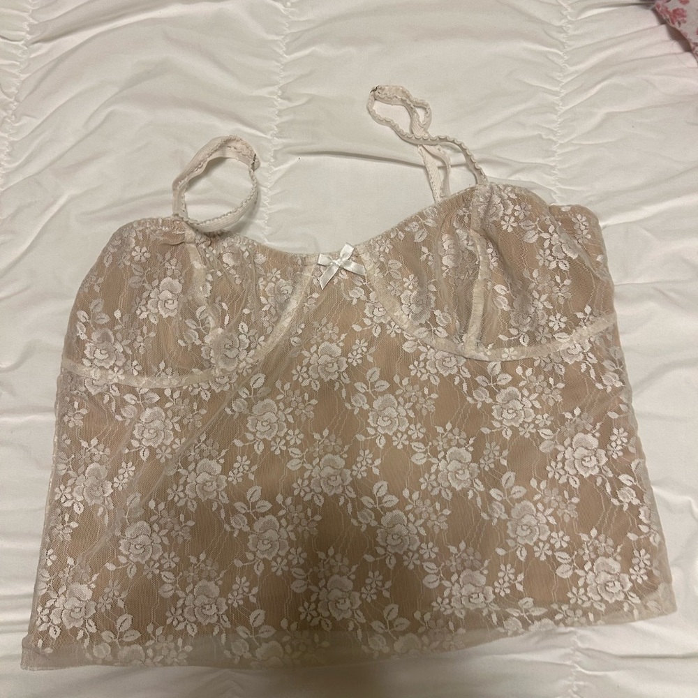 Edikted Cream and Tan Lace Detail Top